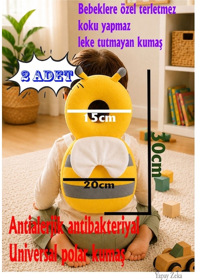 Teknor Bebek Baş Koruma Yastığı Arı Modeli Ve İlk Adımlar İçin Düşme Önleyici Sırt Koruyucu Sarı-gri 2 Adet