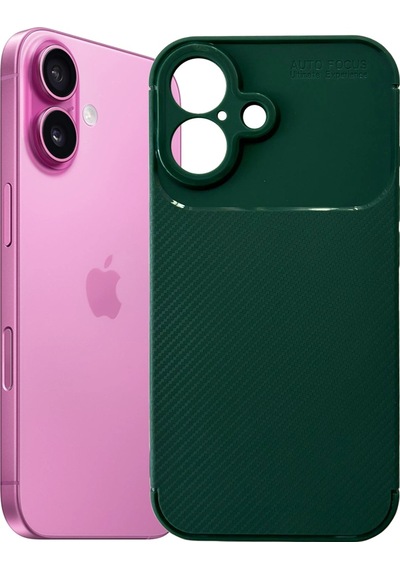 Apple Uyumlu iPhone 16 Plus Kılıf Focus Carbon Silikon Kapak Koyu Yeşil