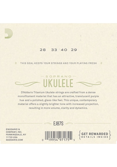 D'addario Ej87S Titanium Ukulele. Soprano Takım Tel Ukulele Teli