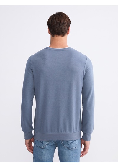 Lcwaıkıkı Classic Mavi Bisiklet Yaka Baskılı Erkek Sweatshirt