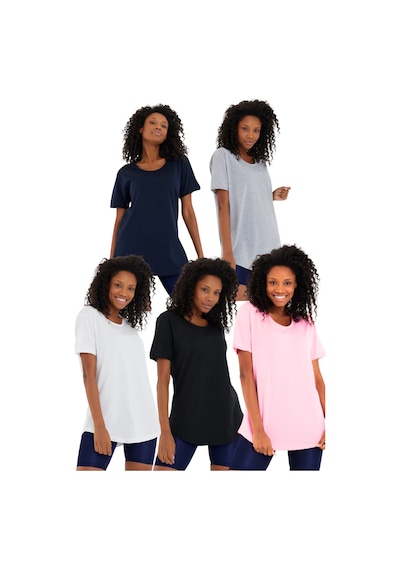 Beyaz-siyah-açık Pembe-gri-lacivert 5 Li Regular/normal Kesim Pis Yaka Kısa Kollu Kadın T-shirt Beyaz-siyah-açık Pembe-gri-lacivert