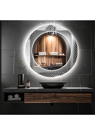 Trivon Beyaz Led'li Lazer Kumlamalı Lavabo & Banyo Aynası Dokunmatik Sensörlü 80 X 80