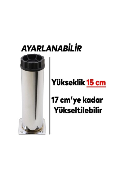 Hobit Ayarlanabilir Metal 15 Cm Krom Mobilya Kanepe Koltuk Baza Yükseltici Destek Ayağı Ayakları. Gr Diğer