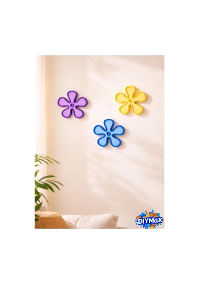 Süngerbob Tasarımlı Çiçek Duvar Dekoru Süsü - 4'lü Renkli Set 12 Cm Çap - Sari Sarı