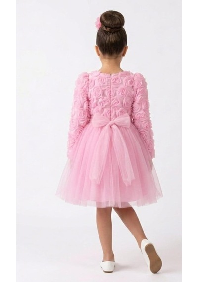 Mnk Baby & Kids Luvia Uzun Kol Kız Tütü Abiye Elbise M00810 Pembe