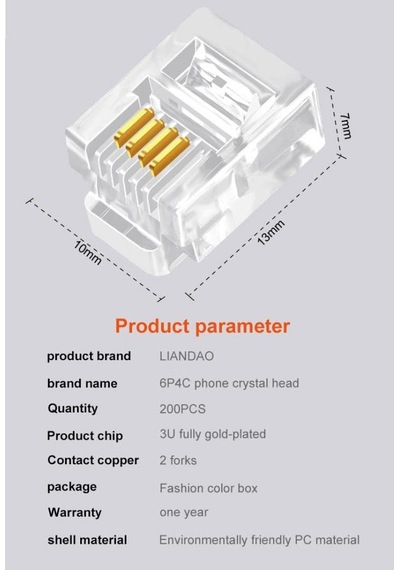 Px-6p4c Rj11-4lü 4 Pinli Konnektör, 100 Lü Paket 6p4c Telefon Jack, Rj11 Telefon Kablo Ucu, Mod Standart