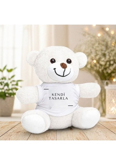 Kendin Tasarla Kişiye Özel Baskılı Peluş Ayıcık Beyaz