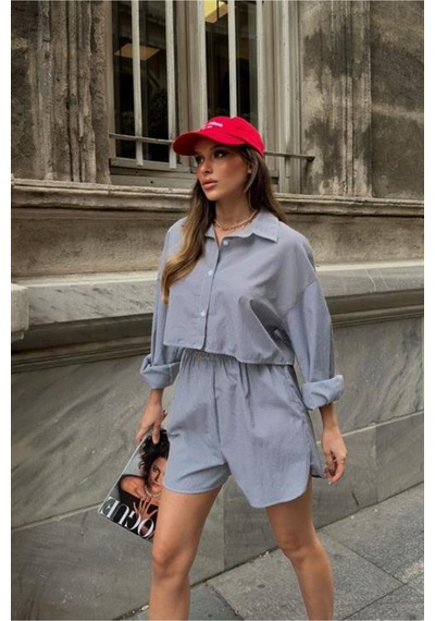 Butik İstanbul Volerie Çizgili Şortlu Takım 9342-17 Si Yah