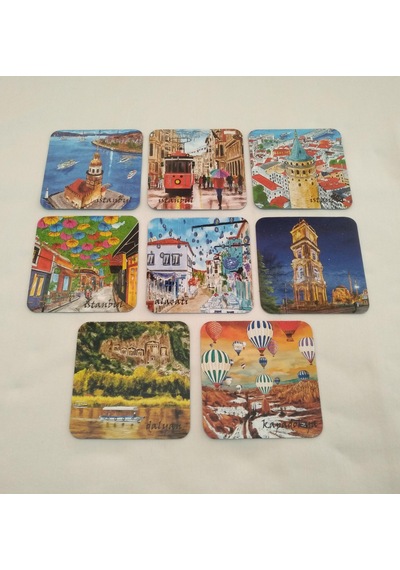 Giftsturkiye Bardak Altlığı Magnet Hediyelik İstanbul 9,5x9,5 Cm Çok Renkli