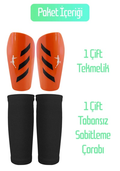 Turuncu Pro Çoraplı Çocuk Yetişkin Kaval Koruyucu Dizlik Turuncu