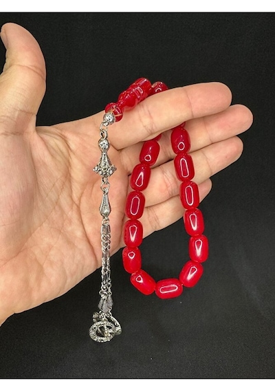 Efe Maskot Tesbih Çubuk Kehribar Renkli Kırmızı Renk 16mmx11mm T-577
