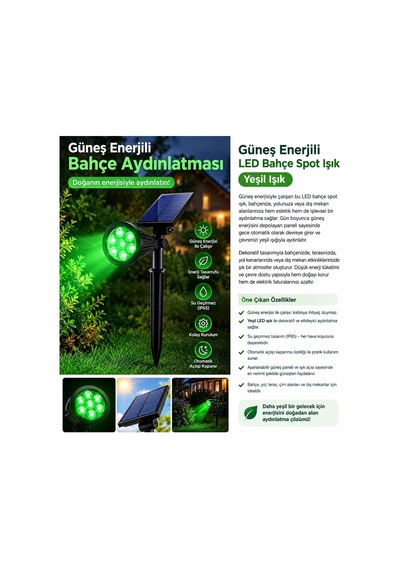 Güneş Enerjili Dekoratif Yeşil Led Bahçe Ve Çim Spot Lambası - Peyzaj & Yol Aydınlatma Diğer