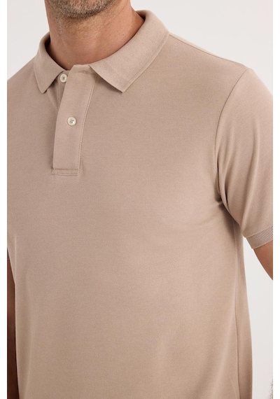 Tudors Erkek Slim Fit Dar Kesim Pamuklu Yumuşak Dokulu Serin Tutan Kumaş Düz Pike Bej Polo Yaka Tişört-33711 Bej