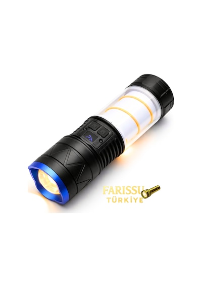 30w 3000 Lümen Zoomlu Şarj Edilebilir El Feneri & Kamp Lambası - Powerbank Özellikli 12 Modlu Siyah