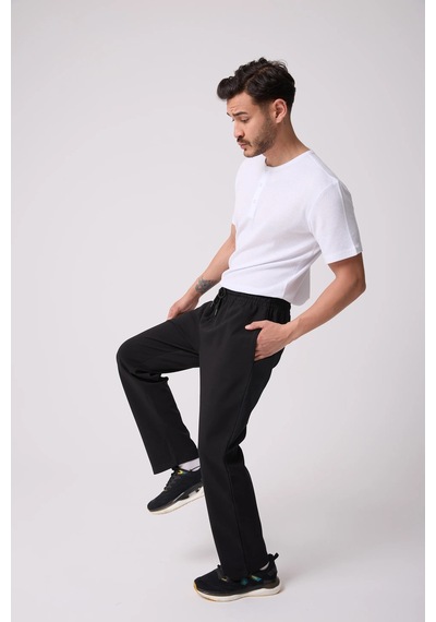 Defys Erkek Beli Lastikli Düz Paça Cepli Regular Fit Pantolon Siyah - 747388787 Siyah