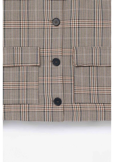 Thalure Kadın Kahverengi Ekoseli Crop Blazer Kahverengi