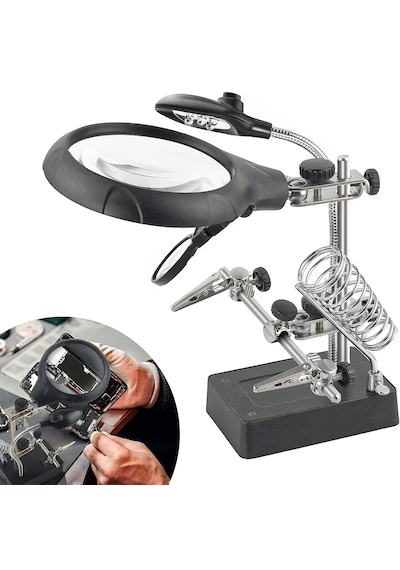 Mg-16129 Çok Fonksiyonlu Işıklı Büyüteç Lehim Tamir Standı