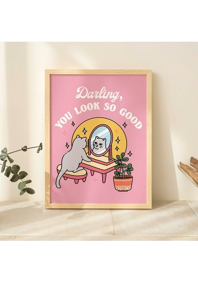 Kız Kedi Kendini Sevme Duvar Baskısı, Pozitiflik Sevgilim Çok İyi Görünüyorsun Alıntısı, Pembe Posterler