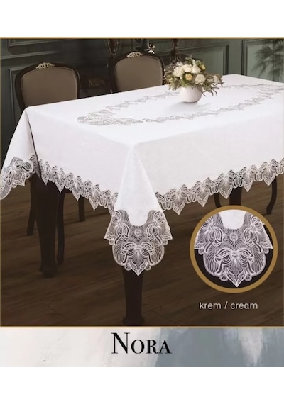 155x260 Cm Nora Model Krem-krem Keten Tablecloth Şık Ev Dekoru Sarı