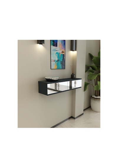 Skyn 90 Cm Kapaklı Raflı Duvara Monte Dresuar Makyaj Masası Antrasit-gümüş Antrasit - Gümüş Skyn 90 Cm Kapaklı Raflı Duvara Monte Dresuar Makyaj Masası Antrasit-gümüş Antrasit - Gümüş