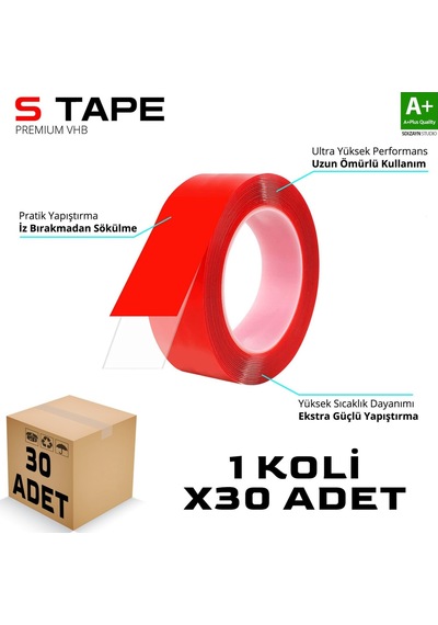 S-dizayn Çift Taraflı Bant 20mm X 5 Metre Şeffaf Silikon Vhb Bant 30'lu Koli A+kalite