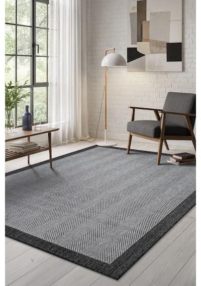 Elit Premium Sisal Jut Halı 1405 Hav Ve Toz Yapmaz Bordürlü Halı Gri-siyah Gri - Siyah