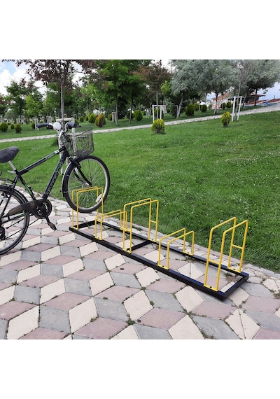 Bisiklet Park Alanı Apartman Bisiklet Park Yeri Metal 5'li Sarı - Siyah