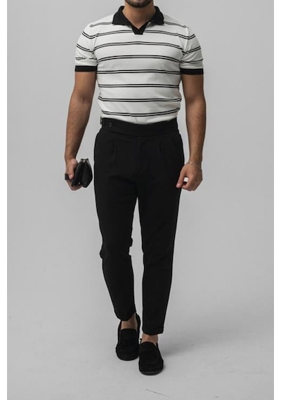 Tarz Cool Erkek Paralel Polo Yaka Slim T-shirt Beyaz
