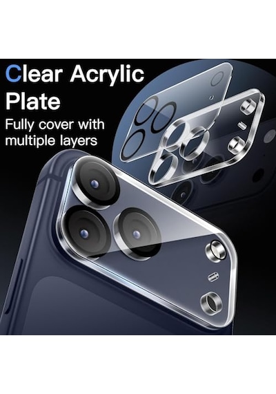 İphone 17 Pro Max Uyumlu Full Kamera Lens Koruyucu Darbe Dayanıklı Temperli Cam Tam Koruyucu Hd Şeffaf Kamera Lens Ca