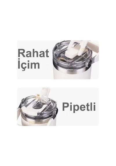 Diller 950ml Sevimli Kapibara Tumbler Pipetli/pipetsiz Kullanım Kulplu Paslanmaz Çelik Capybara Termos Açık Beyaz