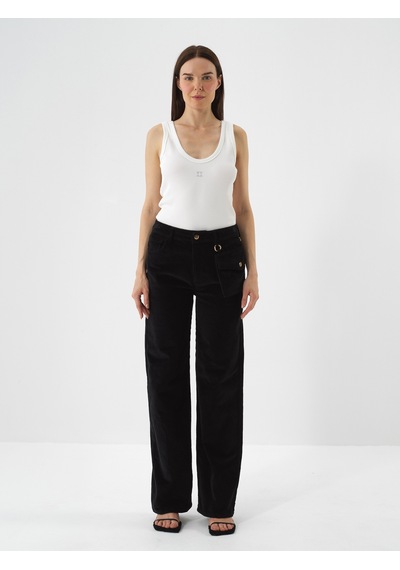 Xint Siyah Lüks Dokulu Soft Kadife Oversize Pantolon 201305