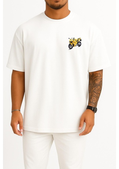 Bahriyeli Collection Oversize Yellow Honda Cbr Sportbike, Honda Cbr250r Cbr300r Cep Tasarımlı Unisex T-shirt Beyaz