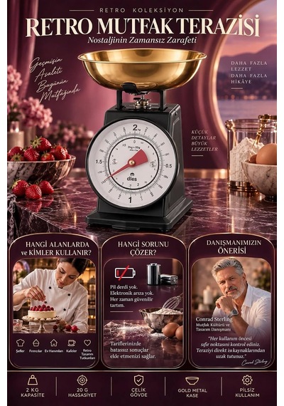 Retro Mutfak Terazisi Siyah Gold Pirinç Kaseli Nostaljik Mekanik Hassas Mutfak Tartısı 2 Kg 723811 Çok Renkli