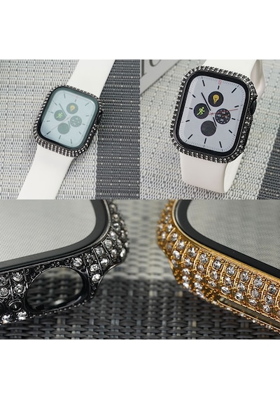 Watch 7 41mm Mkst Watch Gard 24 Kenarları Taşlı Sert Pc Kasa Ve Ekran Koruyucu - Siyah