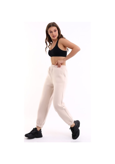 Winmoda34 Jogger Bol Kesim Kalın 3 Iplik Şardonlu Eşofman Altı Kadın Ekru