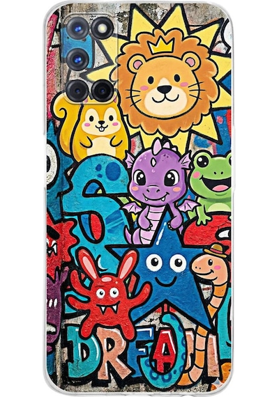 Oppo A52 İle Uyumlu Grafiti Star Team Tasarımlı Şeffaf Silikon Kılıf Şeffaf