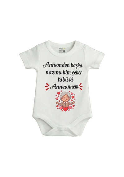 Babylimon Anneanne Temalı Bebek Zıbını, Beyaz, Kısa Kollu, Türkçe Baskılı Beyaz - 823210156 Beyaz