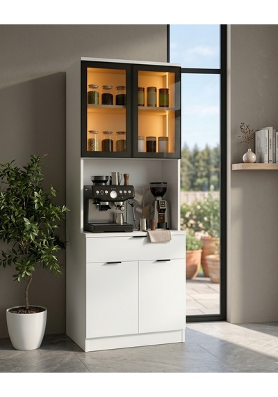 Dream Premium Minimal Kahve İstasyonu - Beyaz Füme Temperli Camlı Led Modül