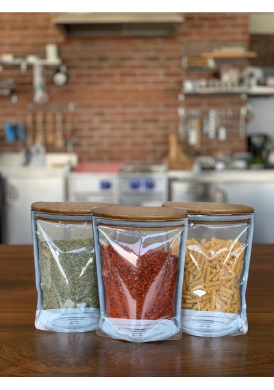 Ahşap Kapaklı Kavanoz Görünümlü Saklama Poşeti 10 Adet 15x22-700 Ml