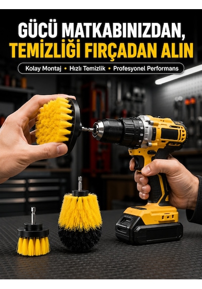 Lexroo Matkap Uyumlu Temizlik Fırçası Seti 3 Lü Çok Amaçlı