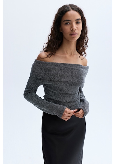 Mudo Kadın Kadın Siyah Kayık Yaka Fitted Uzun Kollu Bluz 1264985