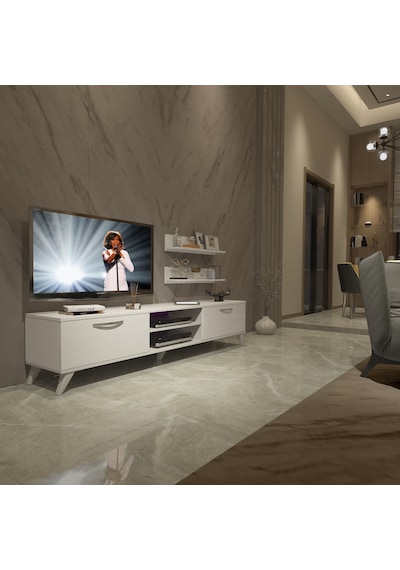 Decoraktiv Eko 4 Mdf Dvd Retro Tv Ünitesi Tv Sehpası Beyaz