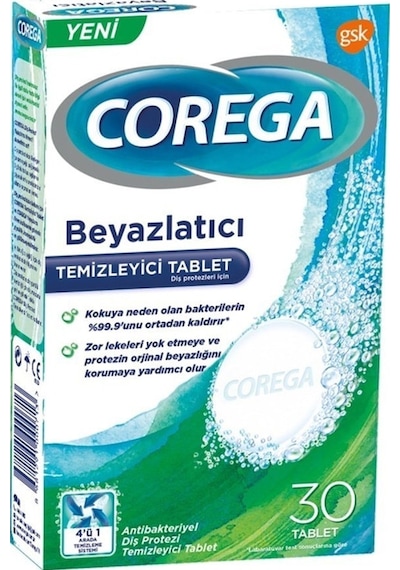 Corega Beyazlatıcı Diş Protezi Temizleyici Tablet 30'lu