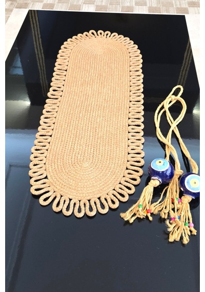 Hasır Jüt Renk 35x100 Cm Dekoratif Runner Şık Masa Orta Sehpa Üstü Dekoratif Sofra Aksesuarı Bej