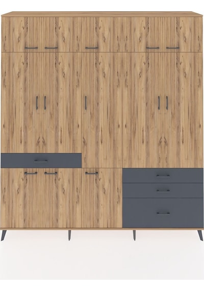 Hyperion Dolap 8 Raflı 4 Çekmeceli 3 Askılı 220x44x243 Çam-çam/antrasit Atlas Çam/antrasıt Hyperion Dolap 8 Raflı 4 Çekmeceli 3 Askılı 220x44x243 Çam-çam/antrasit Atlas Çam/antrasıt