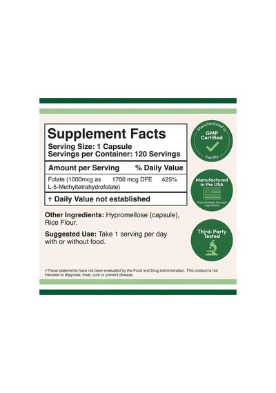 Methyl Folate 1000mcg 120 Veg.kapsül.usa Vers.