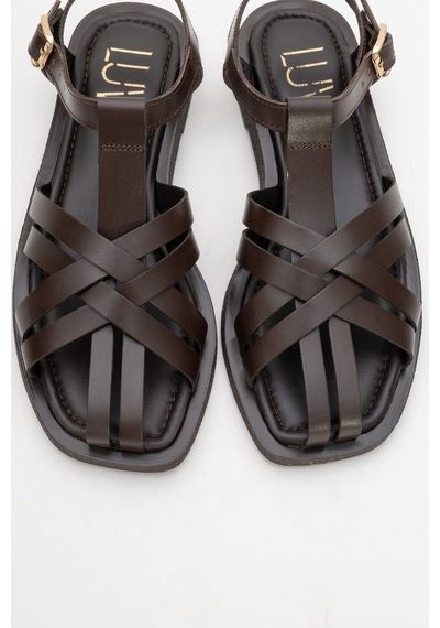 Luvishoes Luvi Shoes Andres Kahverengi Hakiki Deri Kadın Sandalet Kahverengi