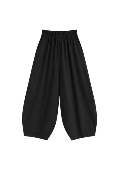 Vadon 1035 Kadın %100 Pamuk Gabardin Balon Paça Lastikli Bel Pantolon Siyah