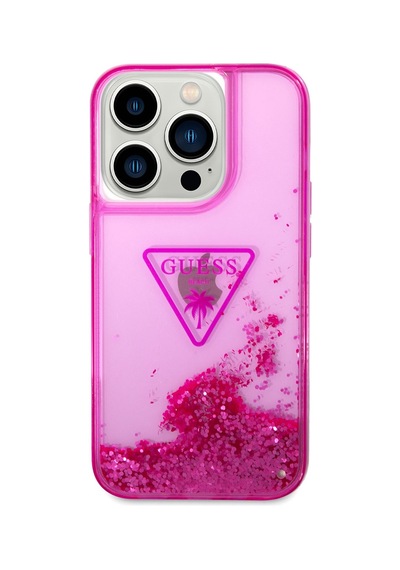 Apple Uyumlu iPhone 14 Pro Kılıf Guess Transparan Sıvılı Simli Dizayn Kapak