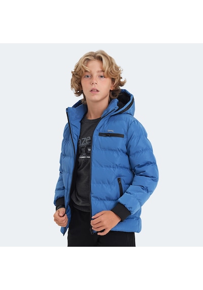 Slazenger CAPTAIN Çocuk Kapüşonlu Şişme Saks Mavi Mont & Kaban